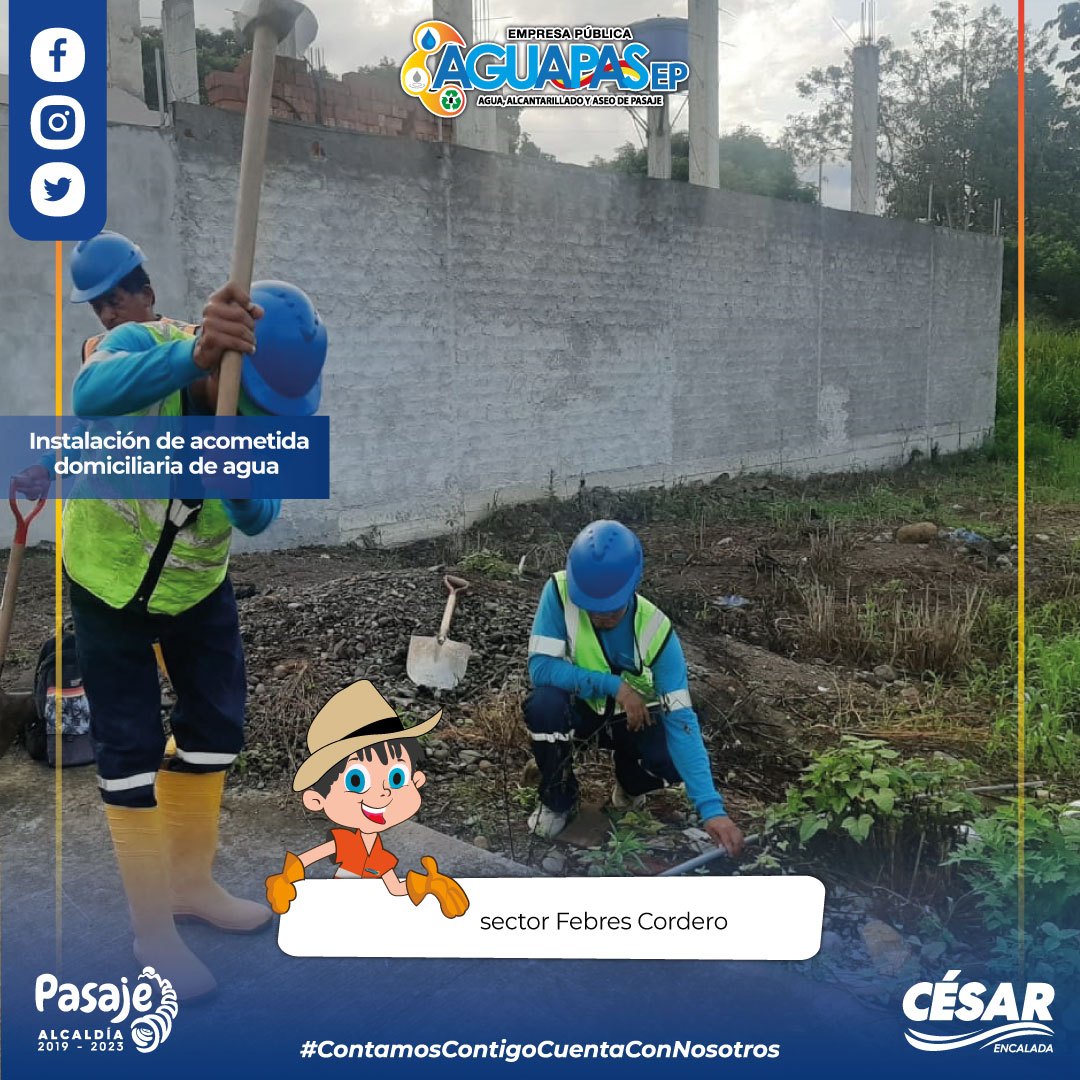 Aguapasaje's tweet photo. Atender tus requerimientos es nuestra prioridad!!
Nuestro personal de la jefatura de agua atendió las órdenes de trabajo de los usuarios, en instalaciones de acometidas domiciliarias en diferentes sectores de la ciudad.
#CesarAlcalde #ContamosContigoCuentaConNosotros https://t.co/z6qh2vAIiE