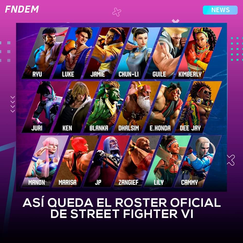 Así luce el total de peleadores al que tendremos acceso cuando Street Fighter Vi por fin llegue a nuestras manos.

¿Cuál será tu main?

#esports #StreetFighter6
