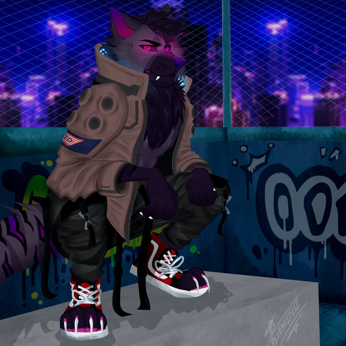 Bluesheskee's tweet image. Dibujo terminado para Zaxterr de su fursona Shockwave O'Detta 💜