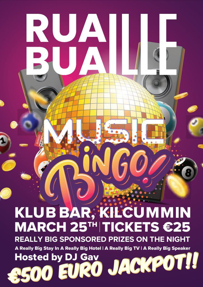 Who's ready for a party?

Get ready for both with Music Bingo in the Klub Bar on the 25th of March! Challenge your music knowledge and win exciting prizes while DJ GAV spins your favourite tunes!

📍  Klub Bar Kilcummin 
📅 March 25th, 9pm 
🎤 Hosted by DJ Gav 
🎁 €500 JACKPOT