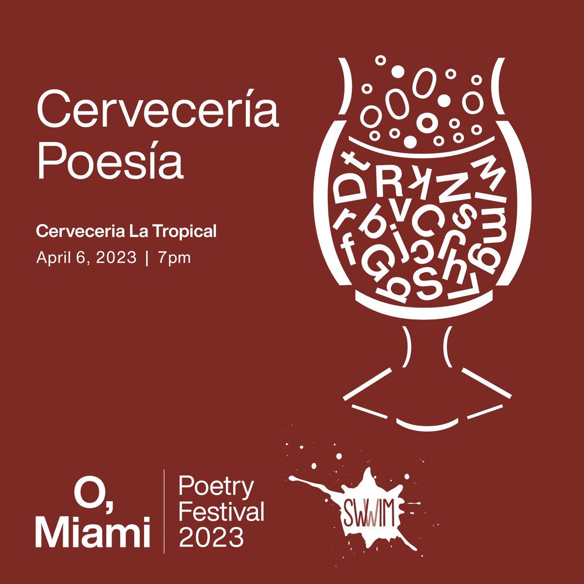 SWWIMmiami's tweet photo. Thrilled to be a part of @omiamifestival this April!
On April 6, join us for Cervecería Poesía w/ @Kavetchnik and Caridad Moro-Gronlier! See the full schedule here: https://t.co/AXlyl0IJmb
#swwim #swwimwithus #omiami #omiamipoetryfestival #cervecería #poesía #writingworkshop https://t.co/6WwbGU2ban