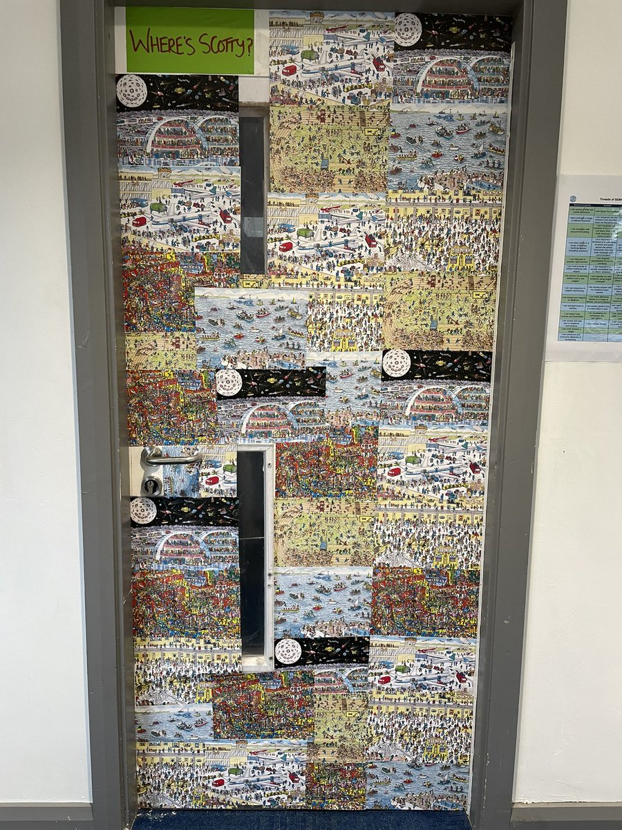 Bryony_Megg's tweet photo. Feeling proud of my KS4 classroom door display for #WorldBookDay2023. Can you find Mr Scott? @Ks2AlecScott 📚🕵🏻👀🔎 

Huge credit to one of my pupils for the brilliant idea &amp; helping me to complete this display in his art lesson❤️

@WellspringAT @DRo_SEMH @ForestMoor https://t.co/4saSwFfCnC