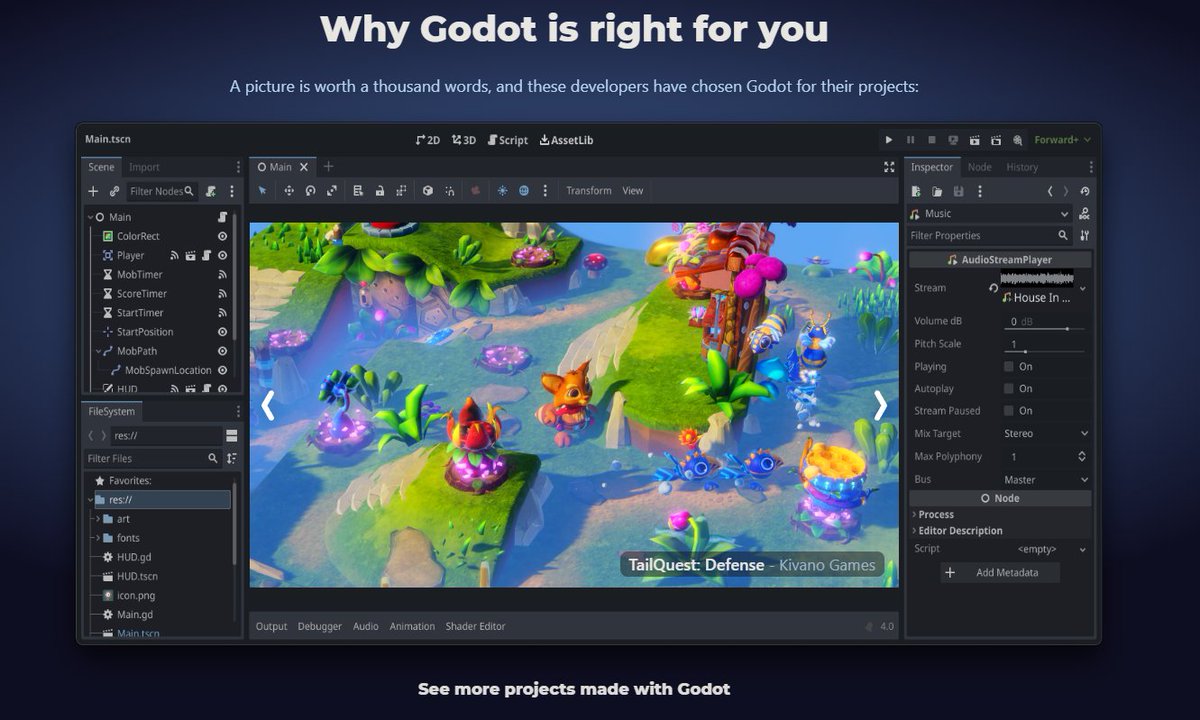 While everyone will probably head straight to the Downloads section of #GodotEngine now, also appreciate this new look of the Features tab on the website: godotengine.org/features/ That looks phenomenal! @godotengine