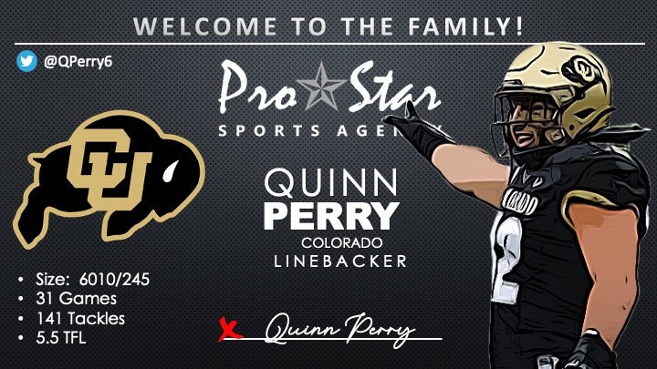 Paul Sheehy (@prostarsports) on Twitter photo A big ProStar welcome to former <a href="/CUBuffsFootball/">Colorado Buffaloes Football</a> LB, Quinn Perry <a href="/qperry6/">Quinn Perry</a>! #NFLBound #ProStarFamily LET'S GO! A big ProStar welcome to former <a href="/CUBuffsFootball/">Colorado Buffaloes Football</a> LB, Quinn Perry <a href="/qperry6/">Quinn Perry</a>! #NFLBound #ProStarFamily LET'S GO!