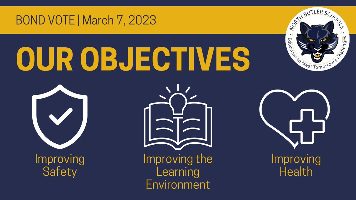 An approved bond issue on March 7 will allow North Butler to move ahead on a series of projects to address significant facility needs at our elementary &amp; jr. high/high school buildings. Learn more: northbutlerplanning.org