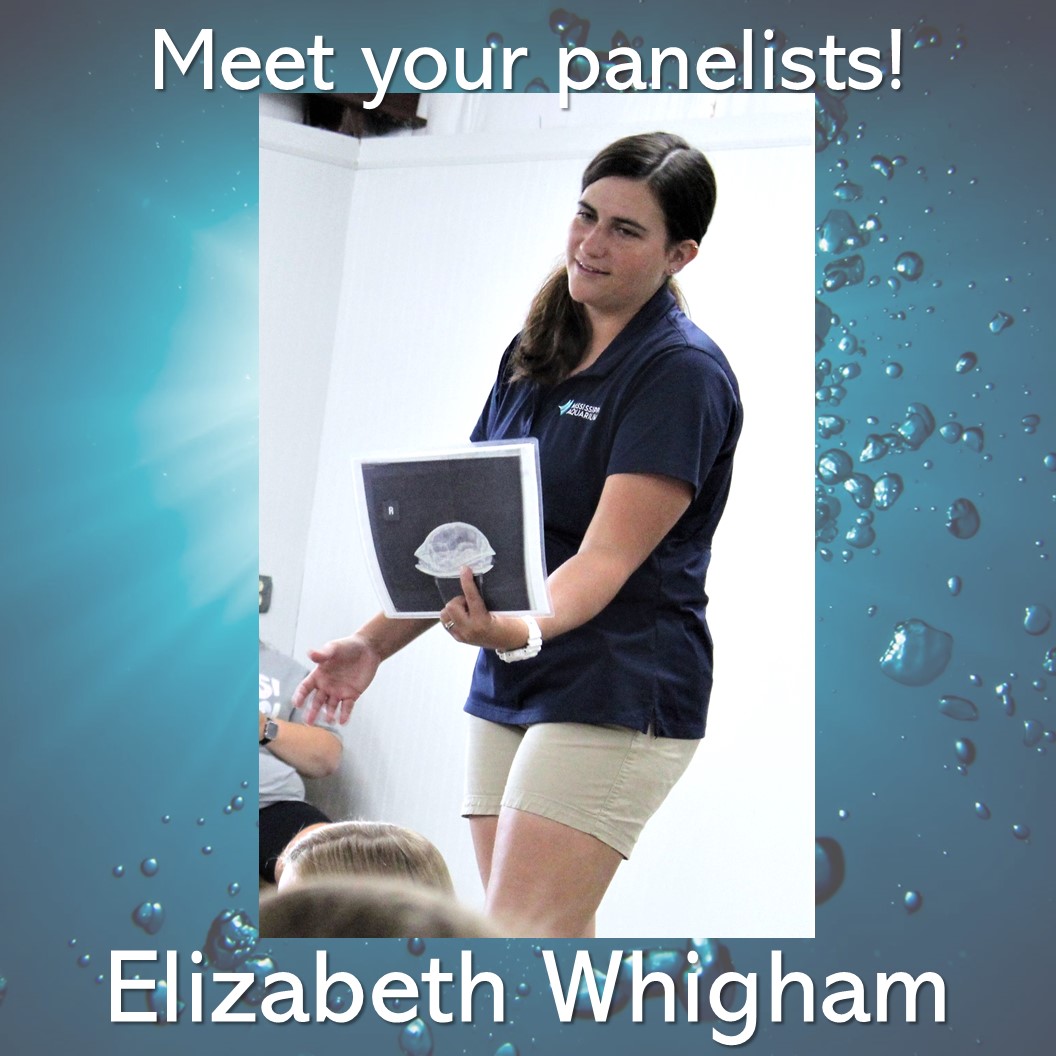 Our fourth and final 2023 panelist! Make some waves for ELIZABETH WHIGHAM, the Manager of Education at Mississippi Aquarium. Isnt that fintastic? Check out her full bio on our website. #seamamms2023 #marinemammalscience #marinescience #sciencecommunication