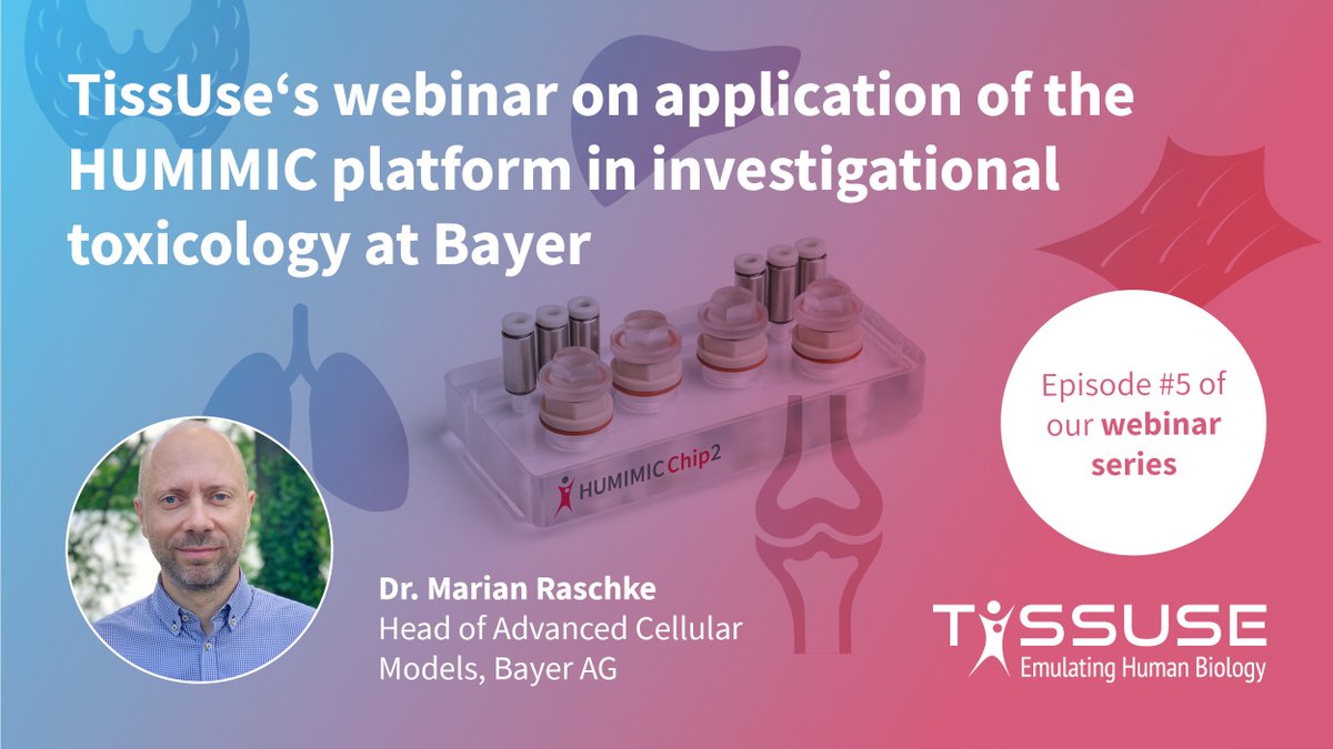 New Webinar: the latest research from Bayer on the TissUse Multi-Organ-Chip Platform!
Examples include bone marrow cultivation, tumor-skin co-culture for safety and efficacy testing, and liver-thyroid co-culture on the chip.
register.gotowebinar.com/register/63128…
#HUMIMIC #MPS #organonachip