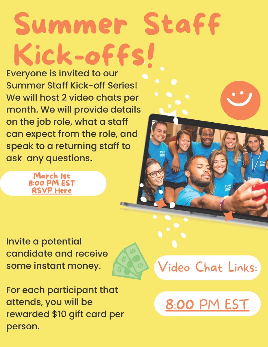 Now hiring for residential staff positions! Looking for responsible, caring, and energetic individuals who have a genuine interest in working with high school students at our Summer Pre-College program this summer. Info session tonight 3/1/23 at 8pm RSVP tinyurl.com/2w6s34j9