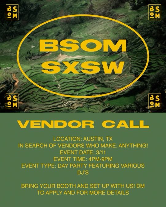 WE ARE BACK!! We’ve got a new event for y’all for SXSW and we are looking for vendors! Please DM us, <a href="/theeebambi2/">BAMBI.</a> or <a href="/adrian_sux/">uchigger</a> if you’re interested!