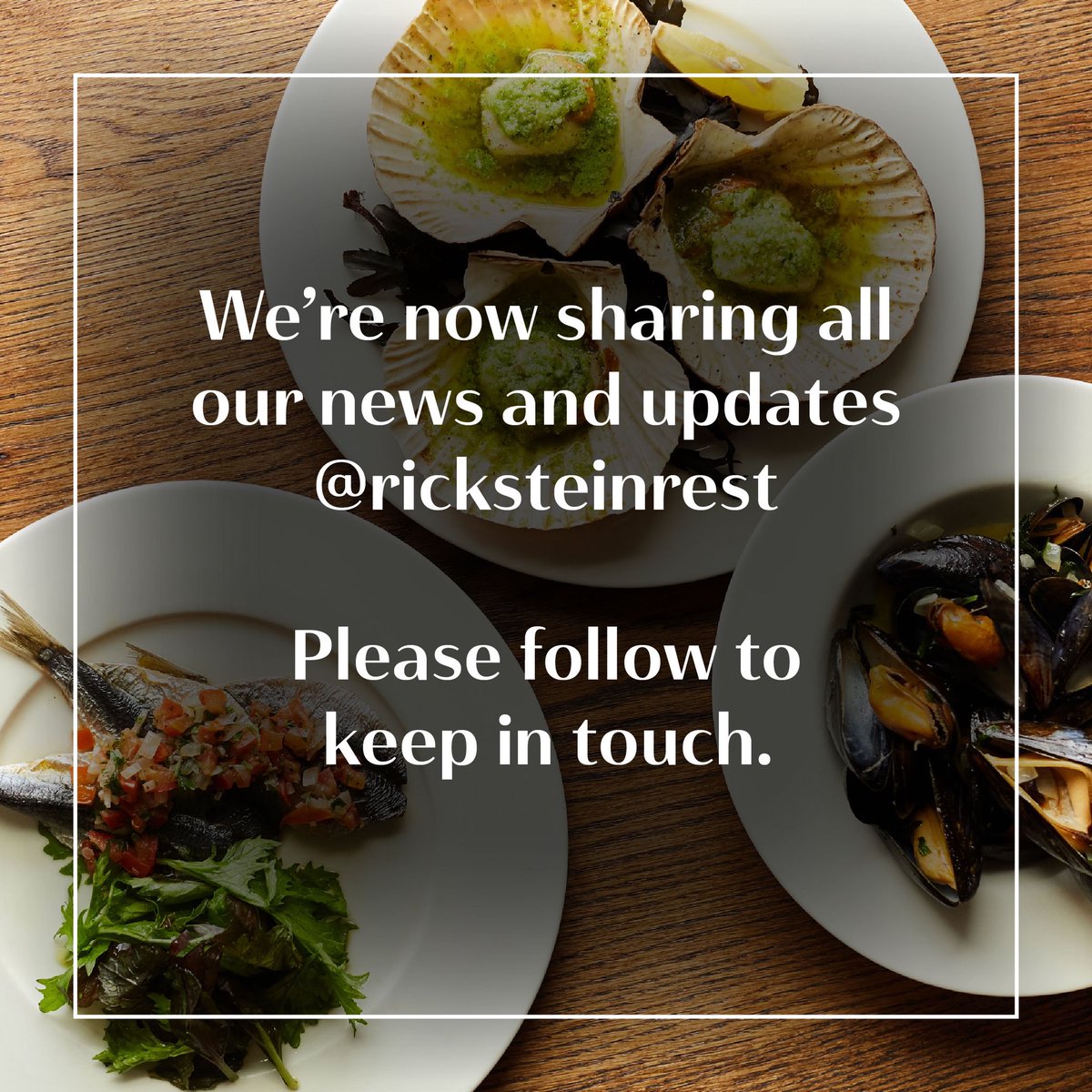 Head over to <a href="/RickSteinRest/">Rick Stein Restaurants</a> to catch up with our news from now on - thank you.