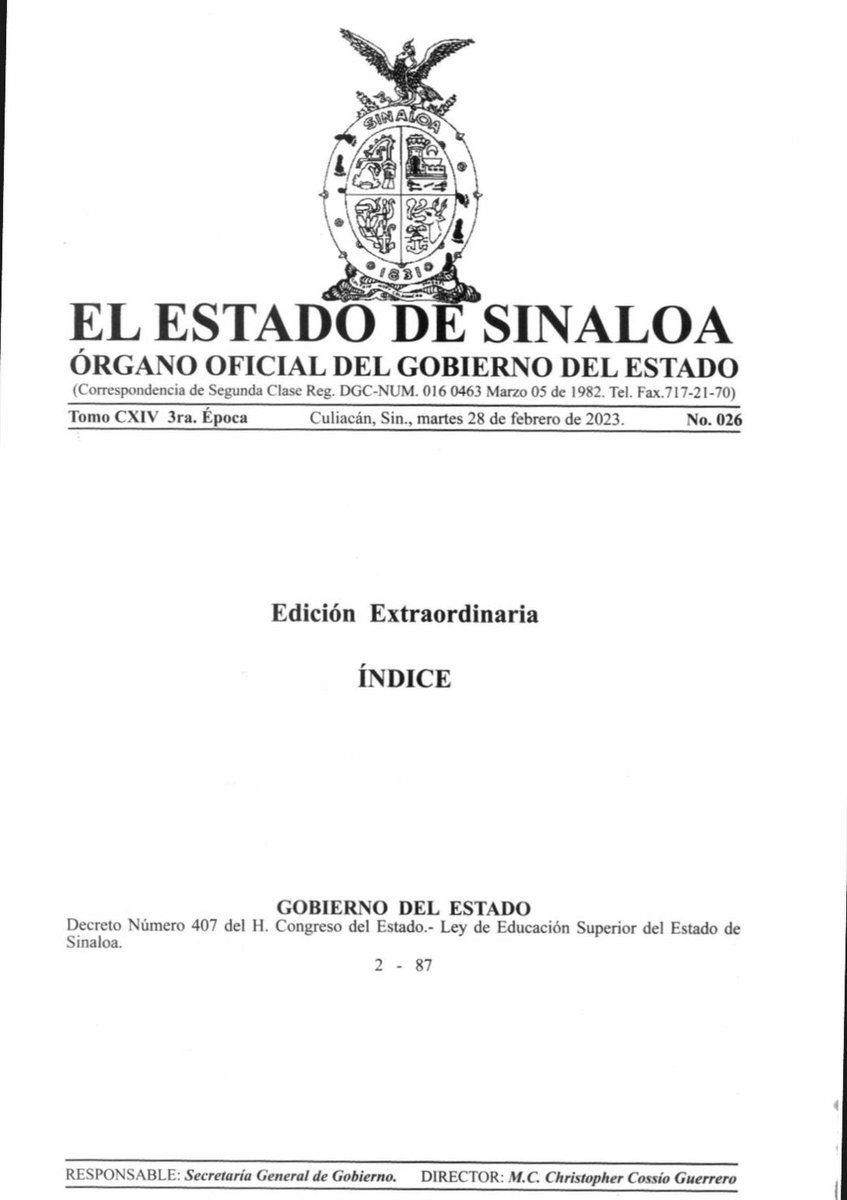 ManuelLuqueRo's tweet photo. ¡La educación es primero!
Se publicó en el Periódico Oficial del Estado, la Ley de Educación Superior del Estado de Sinaloa
Asegurar la educación superior de calidad para tus hijas e hijos, ha sido el eje rector de este trabajo en conjunto.
#ManuelLuque
#DiputadoDeLaEducación https://t.co/DUOBmKrn8B