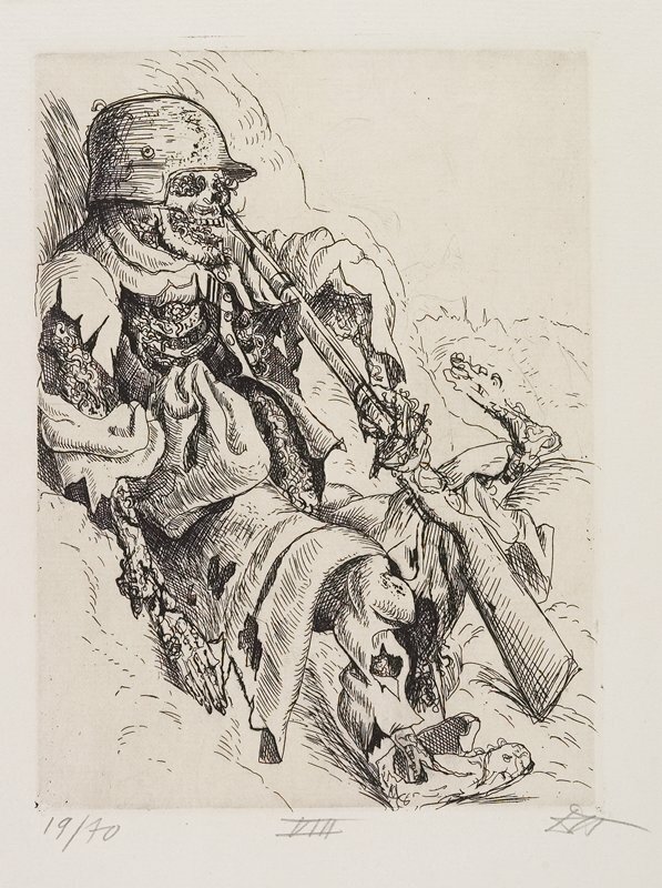 Otto Dix, Toter Sappenposten (A Dead Trench Sentry), plate 18 from Der Krieg (The War), 1924 #ottodix #artsmia collections.artsmia.org/art/96551/