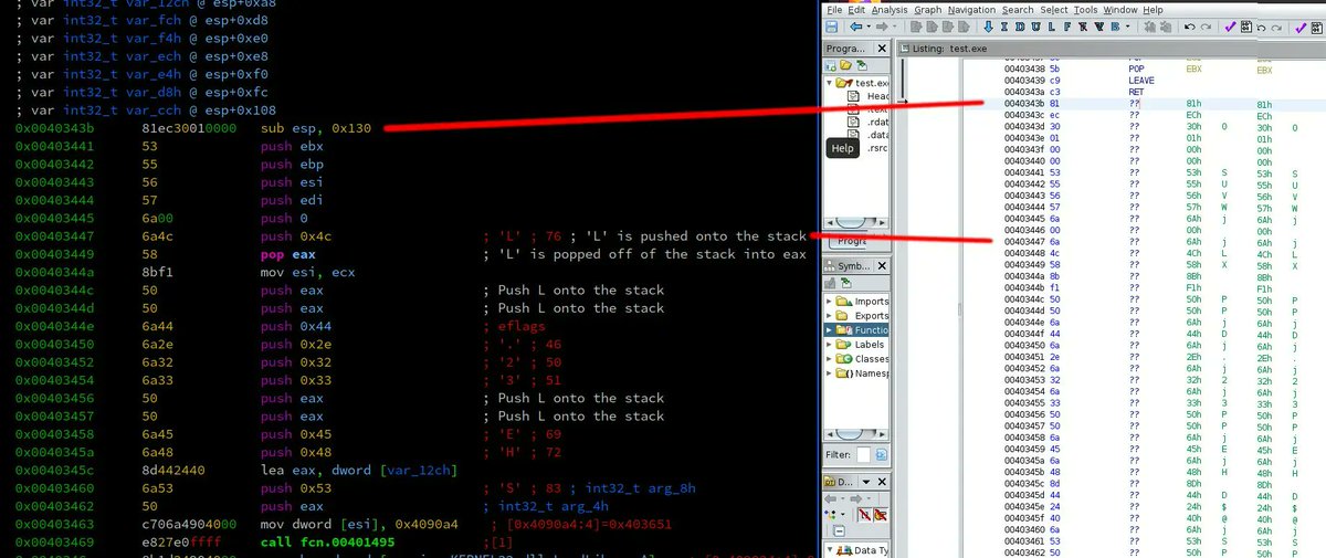 0xor0ne's tweet photo. Blog post introducing malware analysis with radare2 with a the focus on stack string obfuscation and LoadLibraryA usage

https://t.co/JotclyuRko 

#radare2 #reverseengineering #infosec #cybersecurity https://t.co/wTK8lti8g5