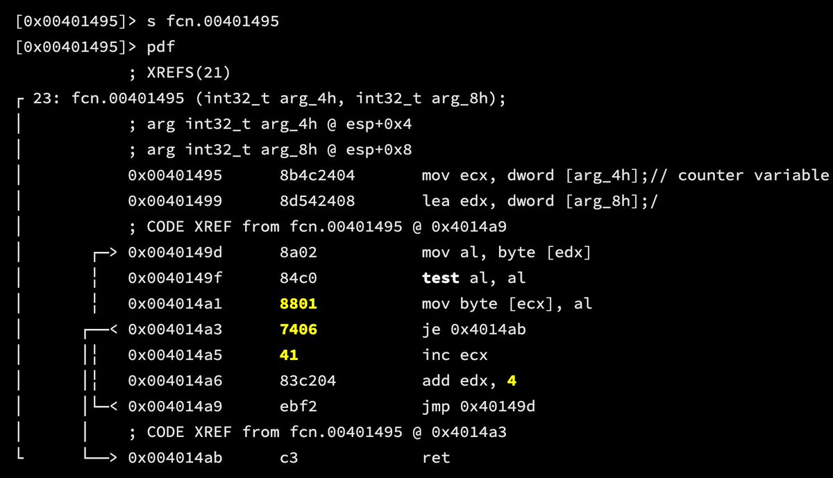 0xor0ne's tweet photo. Blog post introducing malware analysis with radare2 with a the focus on stack string obfuscation and LoadLibraryA usage

https://t.co/JotclyuRko 

#radare2 #reverseengineering #infosec #cybersecurity https://t.co/wTK8lti8g5