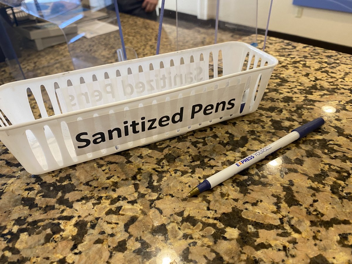 MarkBski's tweet photo. I can’t help but wonder how many lives were saved by the simple act of sanitizing pens. https://t.co/x2FcAYYuMb