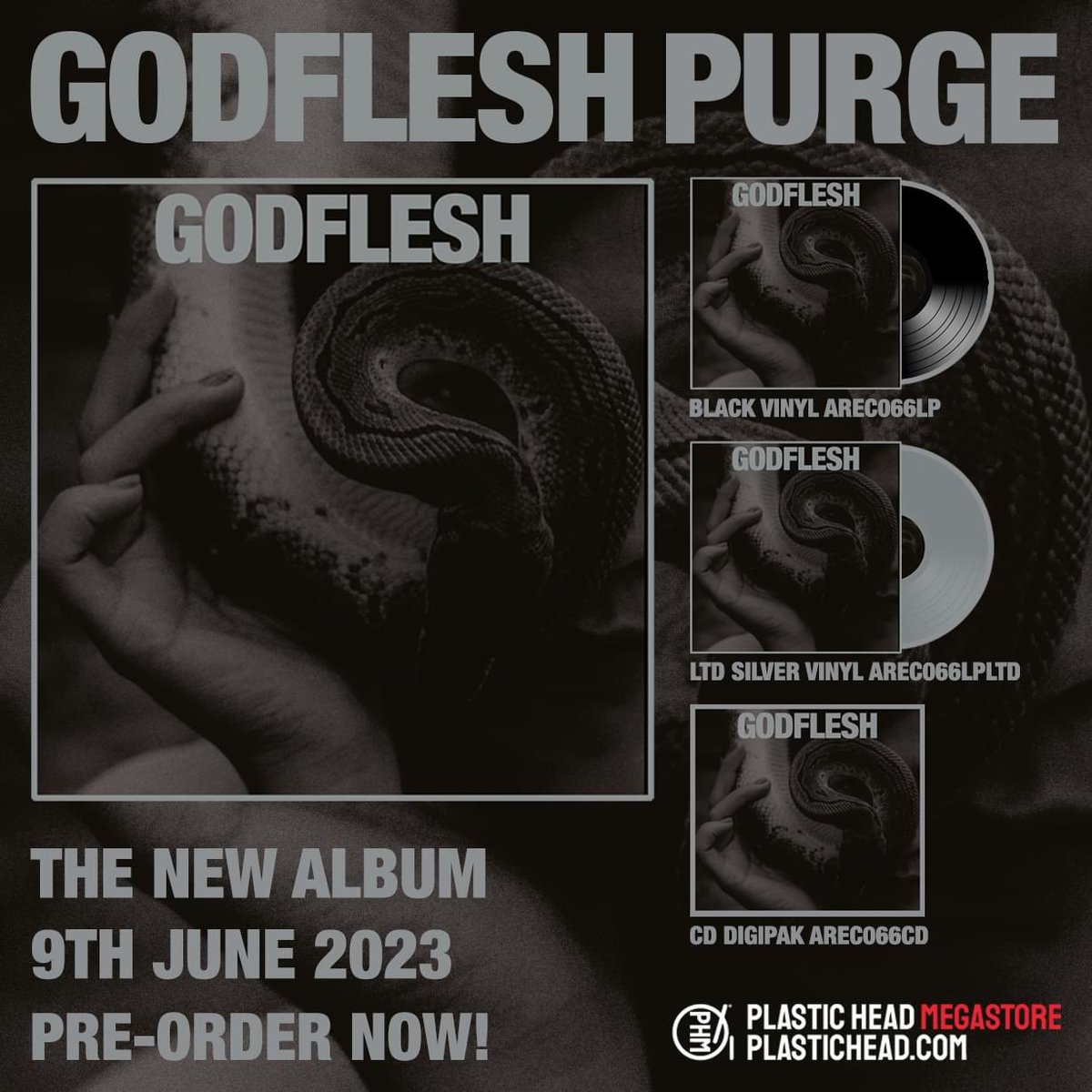 PHMegastore's tweet image. 👺  &apos;GODFLESH&apos; - PURGE - The New Album Is Now Available to Pre Order 👺

The Megastore Exclusive - &apos;GODFLESH PURGE&apos; - Now Available to Pre Order in (Black Vinyl, Limited Edition Silver Vinyl or CD Digipak)

Pre Order Here!  -  🛒 plastichead.com/artist/godflesh