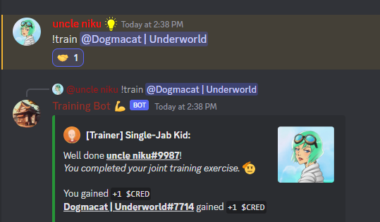 DogmaCats's tweet photo. getting to !train with Uncle Niku in the @shonenjunkNFT dc: priceless 🔥
does your NFT let you do that?
Be a part of the anime evolution with @inhabitedworlds ❤️🔥
#NFT #anime #COIW https://t.co/sL7Q6ZBDKo