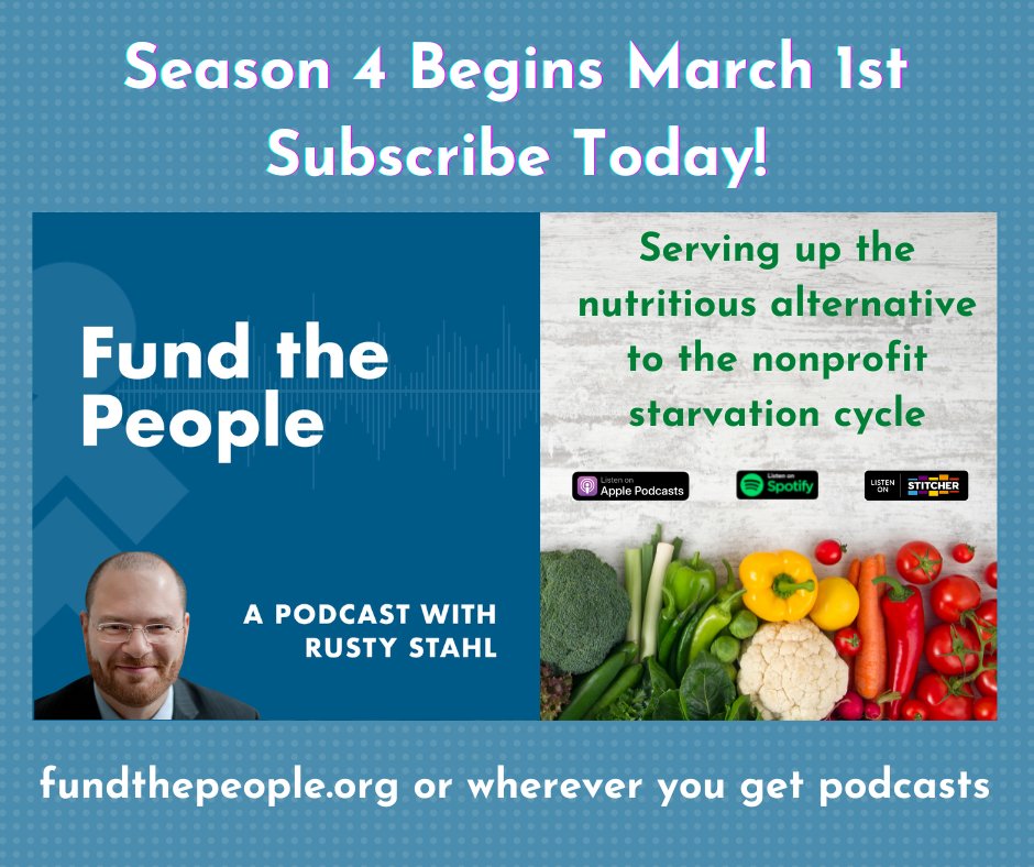 rustystahl's tweet image. Season 4 of @FundThePeople Podcast began today w/ Ep. 1! This season, we talk w/ influential funders who are busting the #OverheadMyth, once &amp;amp; for all! Subscribe now: @ApplePodcasts apple.co/3iDT21T, @Spotify spoti.fi/3y48zQS or wherever you listen! #FundThePeople