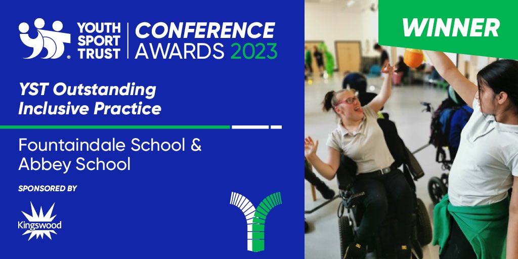 Congratulations to the winners of the YST Outstanding Inclusive Practice Award, @FountaindaleSch & @AbbeyLearning who have used the power of sport to bring about a positive change and turn around the school which had previously been placed  in special measures. #YSTConference