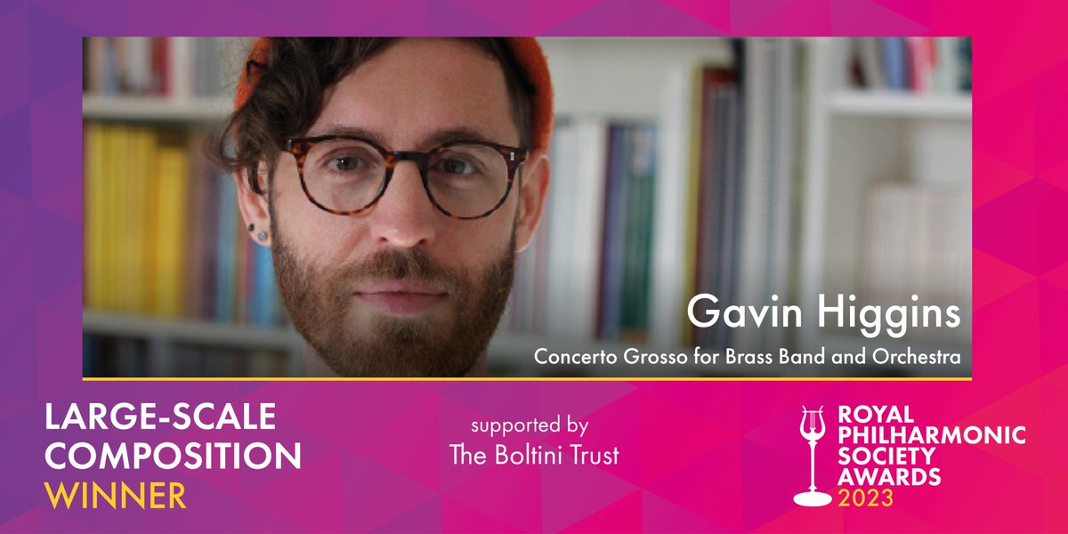 The RPS Large-Scale Composition Award goes to Gavin Higgins <a href="/gavhiggins/">Gavin Higgins</a> for his Concerto Grosso for Brass Band and Orchestra. Brought to life by <a href="/TredegarBand/">TredegarBand</a> and <a href="/BBCNOW/">BBC NOW</a>, this is a rousing, visionary 'love letter to the bands in which Gavin found his musical calling.' #RPSAwards