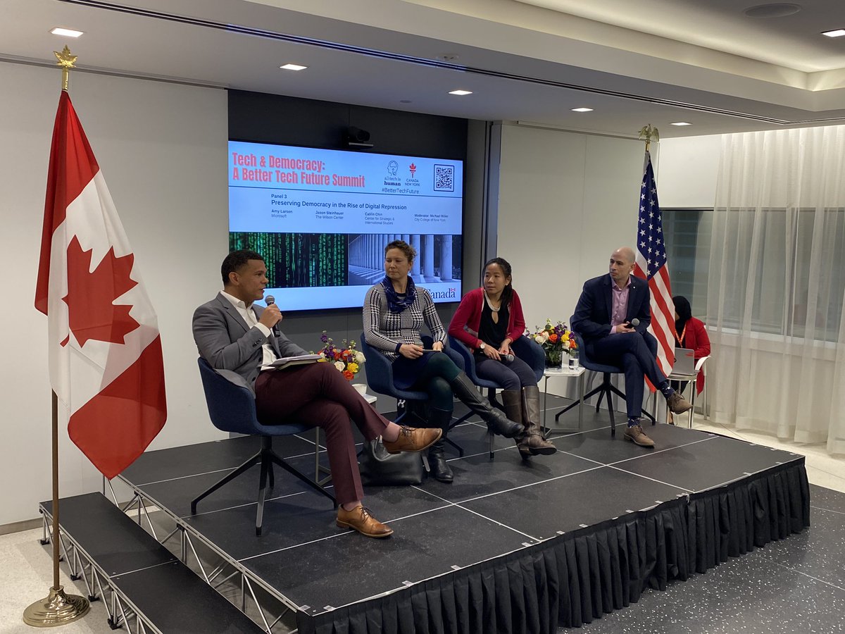 CanadaNY's tweet photo. The insights keep coming -  now on preserving democracy in the rise of digital repression, with @amylarsen10 , @caitlintchin , @JasonSteinhauer and @mlmillerphd #BetterTechFuture https://t.co/QhGo5BveFr