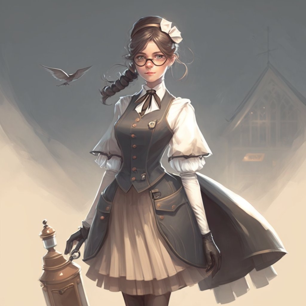 edieskyeauthor's tweet photo. Also here is an attempt at Tally concept art. It is only vaguely sort of close to how I picture her (Midjourney gets confused by the Arcane Index uniform π€£), but it's still cute, so here you go. #Midjourney #Goofery #TitanMage https://t.co/NhMOITvdRr