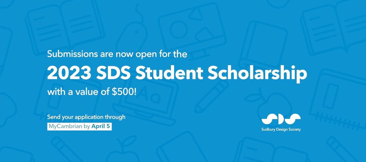 Heads up student designers we have a scholarship for you! 

We will be presenting $500 to a design student in their final semester at <a href="/cambriancollege/">Cambrian College</a> who has used their design education for social good. 🎓

Deadline is April 5, 2023. Learn more: sudburydesignsociety.com/scholarship