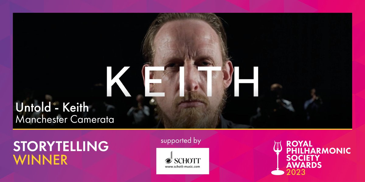 The winner of the RPS Storytelling Award is @MancCamerata for Untold - Keith, a short film 'beautifully shot, scripted and performed', movingly telling the story of the comfort and therapy that music gives to people living with dementia. #RPSAwards youtube.com/watch?v=iTLalc…