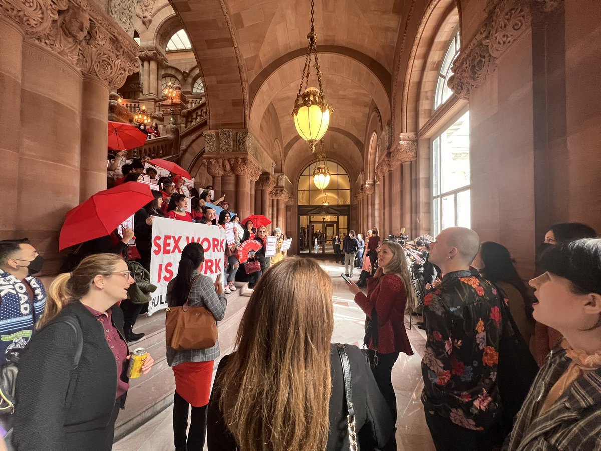 Today we are in Albany calling on @GovKathyHochul & @AndreaSCousins to #DecrimSexWork and #passSVSTAnow. Comprehensive decrim is the best way to reduce coercion & violence in the sex trade and enable workers to use harm reduction & safety tools.