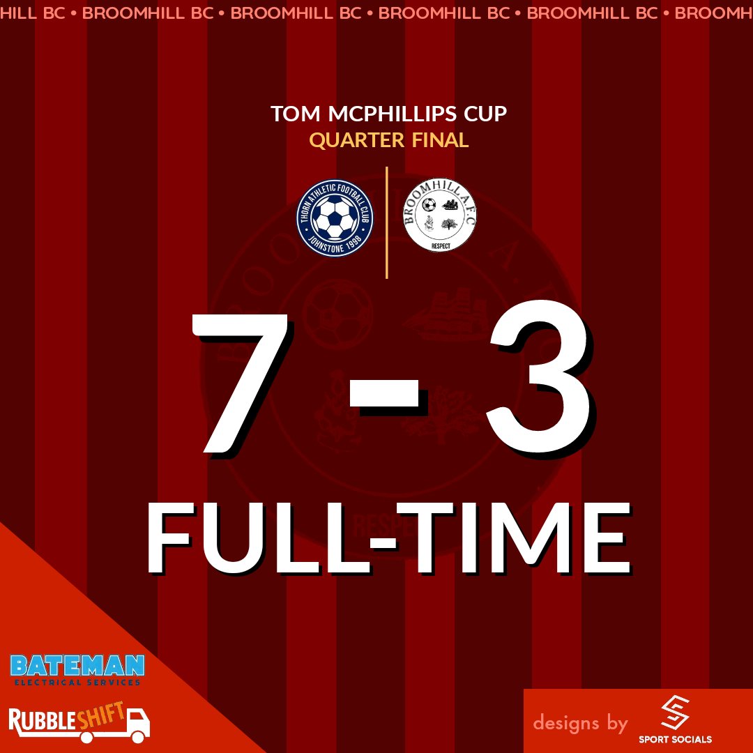 ⚽️ | 𝐑𝐄𝐒𝐔𝐋𝐓
Exit at the quarter final for us on Saturday to a well organised Thorn team, though our lads did well to compete with one of the top tea,s about.