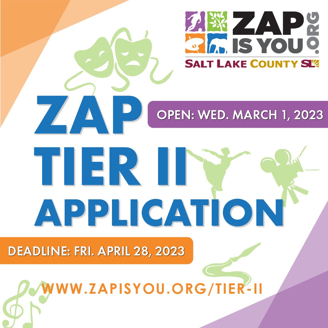 ⭐️ ZAP 2023 Tier II Applications are now open! ⭐️ 

Head over to zapisyou.org and click “Tier II” to sign up for application workshops and create your application through the ZoomGrants portal. 

The deadline to apply is April 28 at 5:00 PM #slcozap #zapisyou