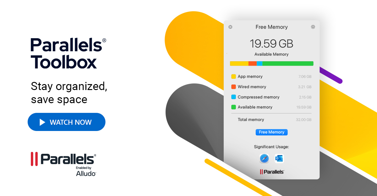 parallels's tweet image. Did you know that over time the RAM in your Mac can become fragmented, and the amount of free memory available for future tasks can be limited? 

Free up unused computer memory in a SINGLE click with #ParallelsToolbox! 

▶ Watch it in action here: allu.do/3IJFsHD