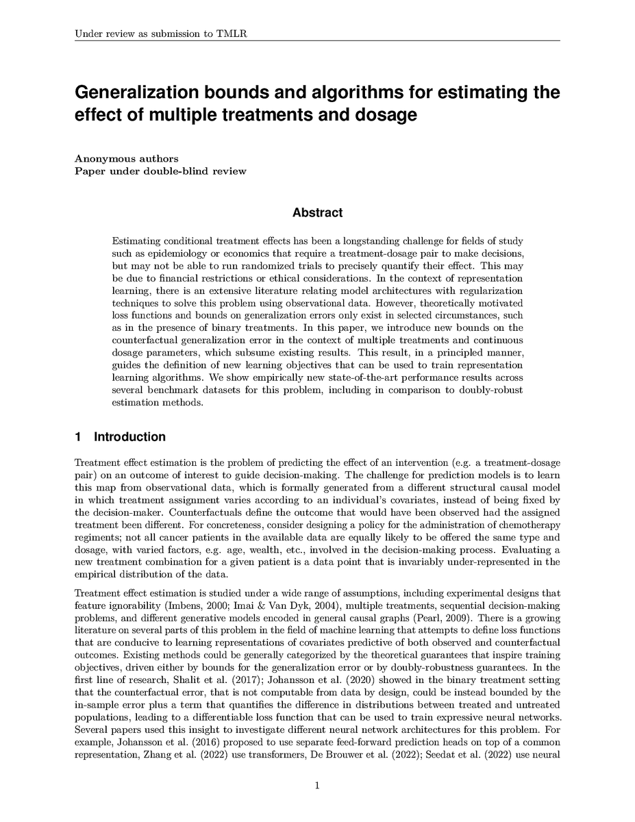 TmlrSub's tweet image. Generalization bounds and algorithms for estimating the effect of multiple treatments and dosage

openreview.net/forum?id=Bl9zH…

#regularization #estimating #generalization