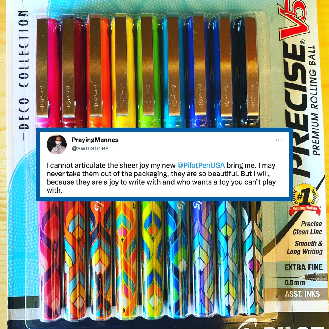 PilotPenUSA's tweet photo. Your joy = our joy 🥰 Which Pilot pens make you the happiest?

✍️ Tweet: @awmannes

#powertothepen #pilotpen #pilotpenusa #precisev5 #penlover #precisepen #newpens https://t.co/ca5sJxu2p9