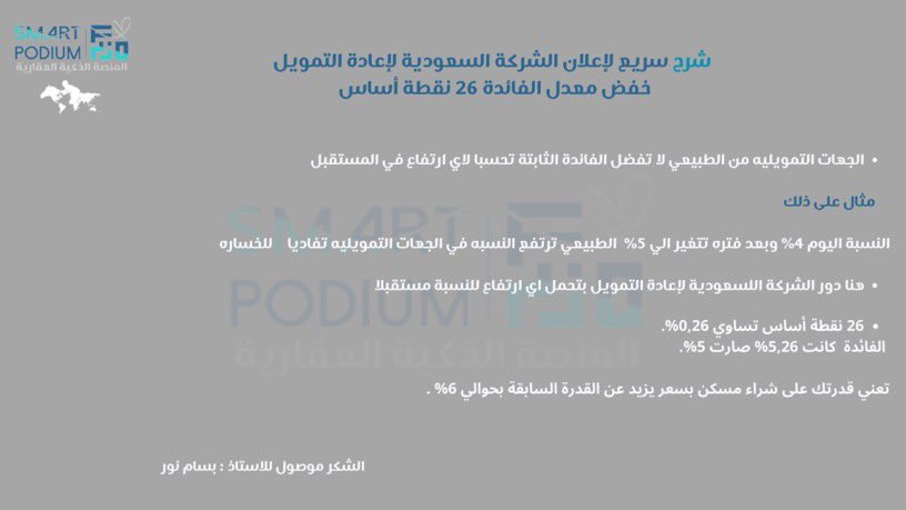 alsharifmo1's tweet photo. شرح لإعلان الشركة السعودية لإعادة التمويل عن خفض معدل الفائدة 📉

#التمويل_العقاري https://t.co/2Ipgcoault