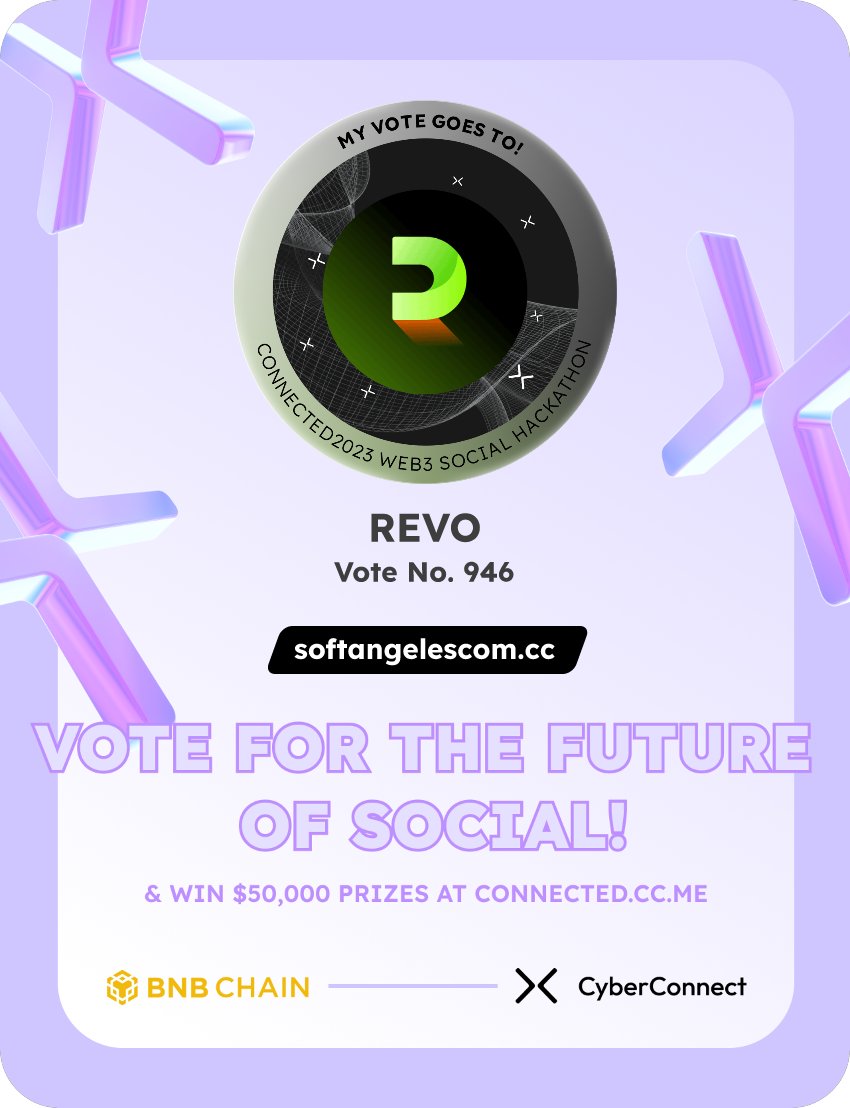 Holly_Juls_'s tweet photo. Just voted for my favorite project REVO in #Connected2023, a Web3 Social hackathon by @CyberConnectHQ the social graph protocol &amp; @BNBCHAIN
Join me to vote for a better social and win $50,000-$100,000 prizes!
https://t.co/l380SdJZLR
sig:d9HGin 
  https://t.co/shInJN3og8 https://t.co/0WPdoTTFxN