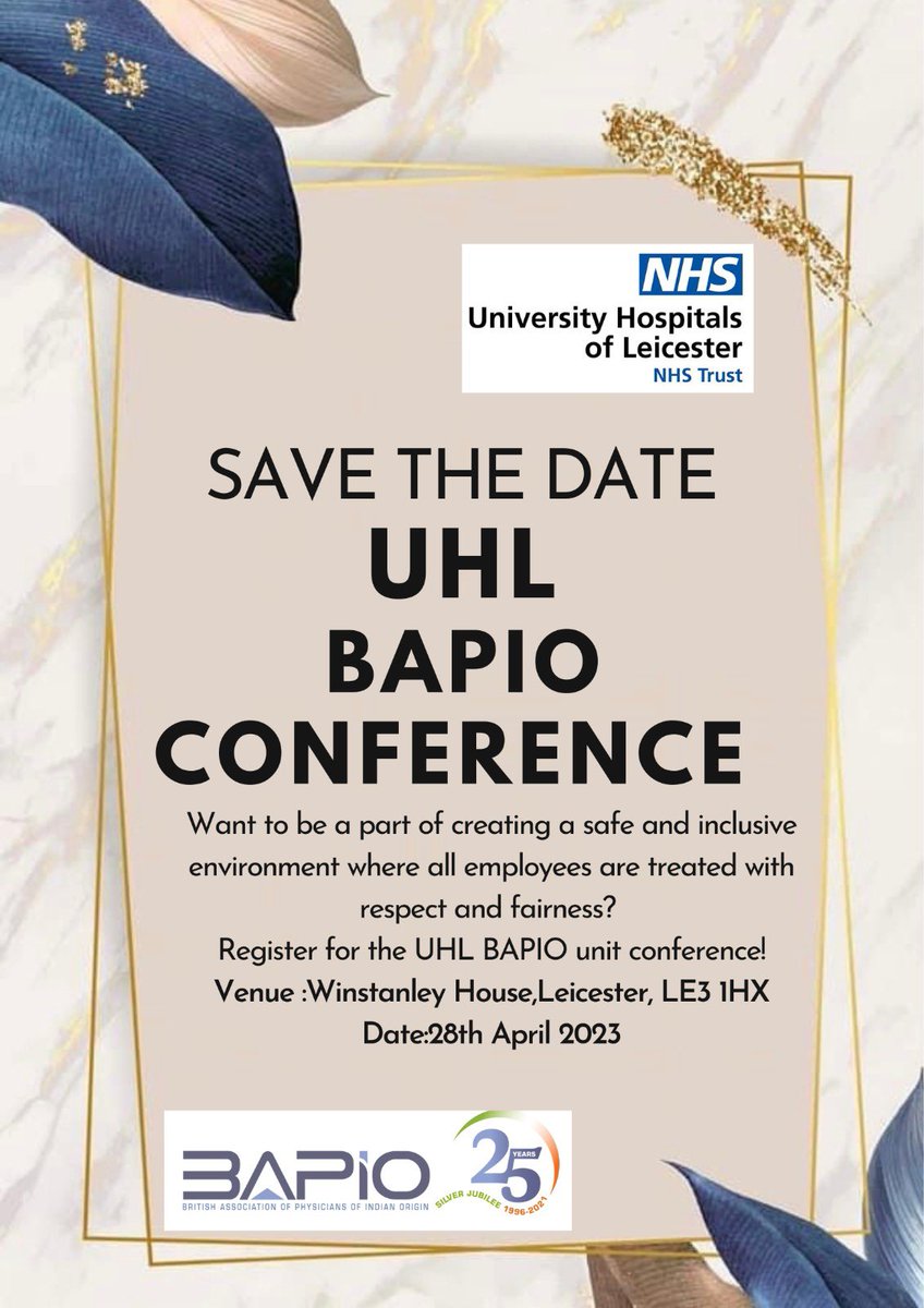 Announcement! 
Venue- Winstanley House, Leicester LE3 1HX
#bapio #uhl #leicesterhospitals #nhs