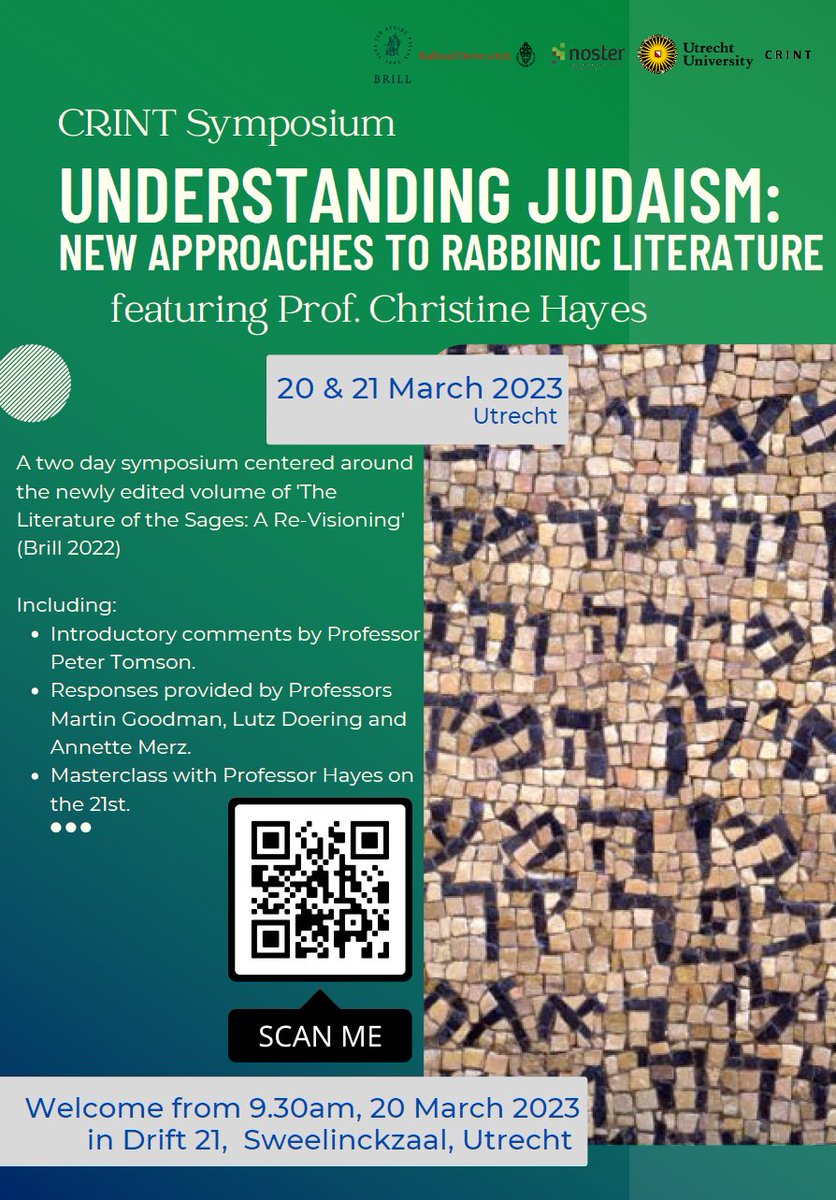 CRINT_series's tweet image. Don't forget to register for our two-day symposium ‘Understanding Judaism’ on March 20-21 (hybrid)! It celebrates the latest CRINT publication: Christine Hayes, ed., The Literature of the Sages: A Re-Visioning. For the program & registration, see docs.google.com/forms/d/e/1FAI…