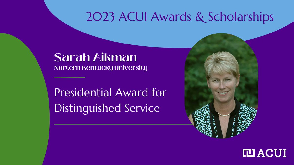 ACUItweets's tweet photo. Congratulations to Sarah Aikman, Northern Kentucky University, for winning the #ACUI Presidential Award for Distinguished Service! #ACUI23 https://t.co/Uc9vqv3qCW