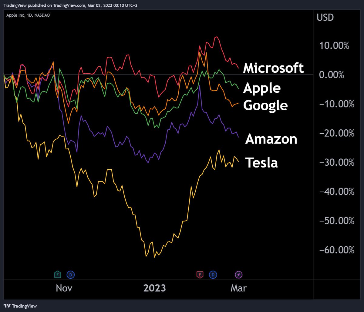 Microsoft, Apple, Google, Amazon y Tesla en los últimos 6 meses 👇