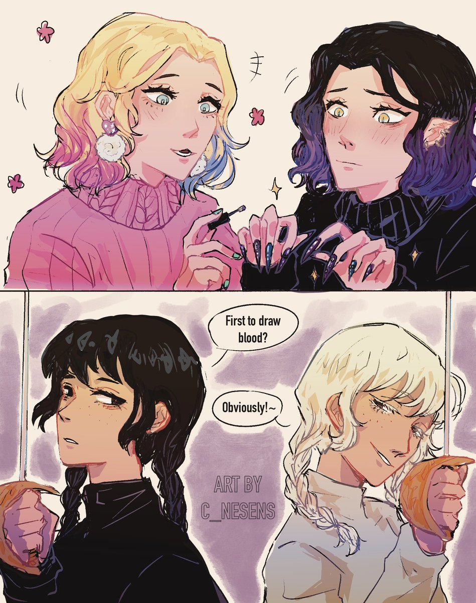 c_nesens's tweet image. Enid and Wednesday meeting... Enid and Wednesday? ( Reverse wenclair 🤍💜 + wenclair 💗🖤 interactions aka DOUBLE #wenclair !) #wenclairfanart