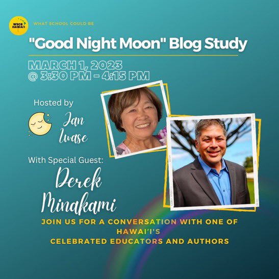 Today’s the day! Join us at 3:30 HST today for a blog study with <a href="/KaneoheEl/">Derek Minakami, NBCT</a>! I guarantee that it will be a discussion that will be “food for the soul” as <a href="/MapM8ker/">Annie Evans 🚺🏡🌍 🇺🇸📰🗽⚖️</a> describes these sessions. <a href="/MrsR_Villanueva/">Raechelle Villanueva</a> <a href="/TombstoneStint/">Eric Stinton</a> <a href="/teacherperoff/">Lory Peroff, NBCT</a> <a href="/KristiOda/">Kristi, NBCT 🌱 ✨🌊 ☀️</a> <a href="/drmikeida/">Michael Ida, ObJN, PhD, NBCT</a> <a href="/jonmedeiros/">Jonathon Medeiros, NBCT</a>
