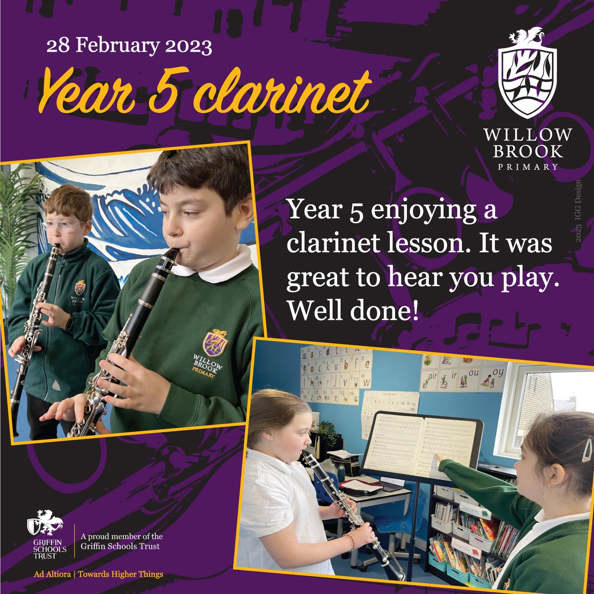 WillowBrookGST's tweet photo. Year 5 enjoying a clarinet lesson. It was great to hear you play. Well done!
#clarinet #music #clarinetlessons
#widehorizons #proudtraditions #highachievement https://t.co/wTrpR1A69j