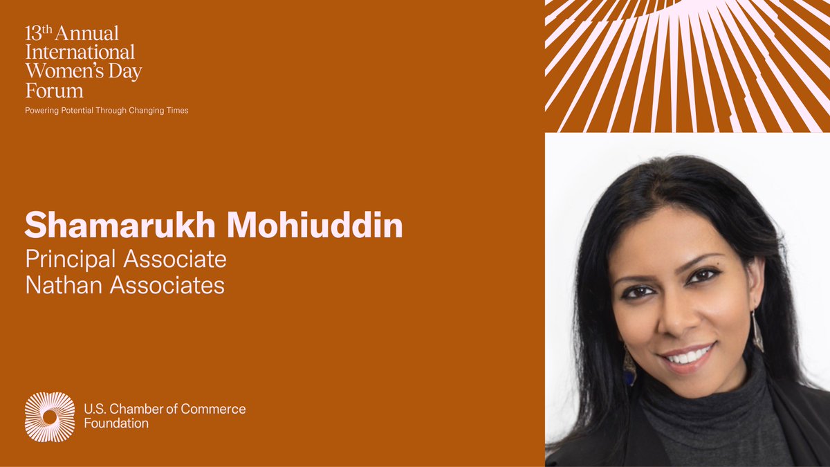 <a href="/StateDept/">Department of State</a> Shamarukh Mohiuddin from <a href="/Nathan_Inc/">Nathan, a Cadmus Company</a> will join a panel on Embarking on Entrepreneurship: Partnerships that Support Women and Their Business Interests. View the full #IWDForum speaker lineup &amp; register here: uscc.foundation/3kF5ZgC #WomensHistoryMonth2023
