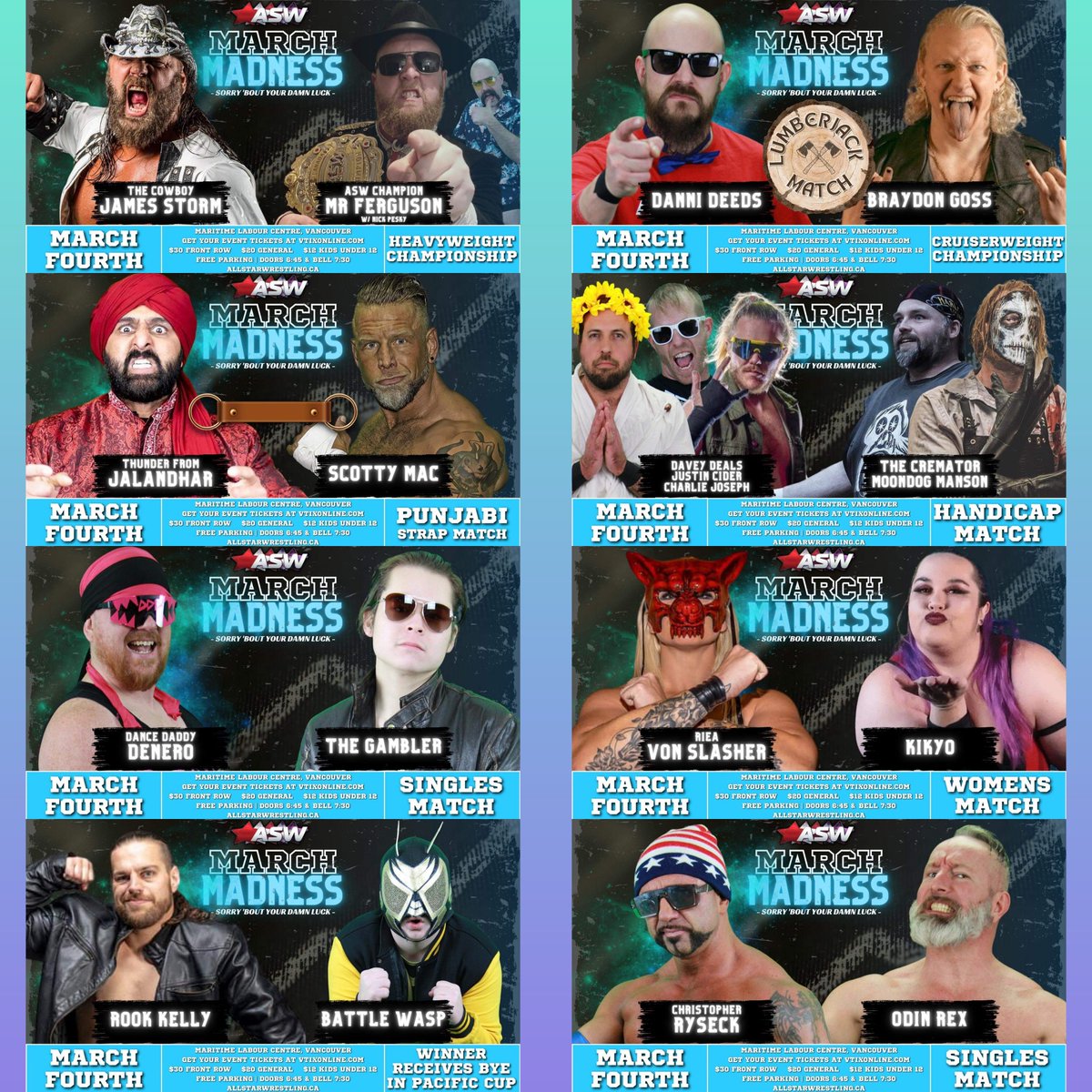 Saturday night in #VancouverBC!

Tix vtixonline.com/all-star-wrest…

<a href="/JamesStormBrand/">James Storm</a> <a href="/FergieWrestler/">Mr.Ferguson</a> <a href="/blastfingerton/">nick</a> @GossBraydon <a href="/DanniDeeds/">Danni Deeds</a> <a href="/ASWCANADA/">ASW CANADA</a> <a href="/ASWJalandhar/">The Thunder from Jalandhar</a> <a href="/smacwrestling/">Scotty Mac</a> <a href="/BaronVonSlasher/">aka Cremator?</a> <a href="/justycider/">Justin Cider</a> <a href="/JoeKingReferee/">Joe King</a> <a href="/Exceptional_CJ/">Charlie Joseph</a> <a href="/dncedaddydenero/">Dance Daddy DeNero</a> <a href="/RieaVonSlasher/">Riea Von Slasher</a>....