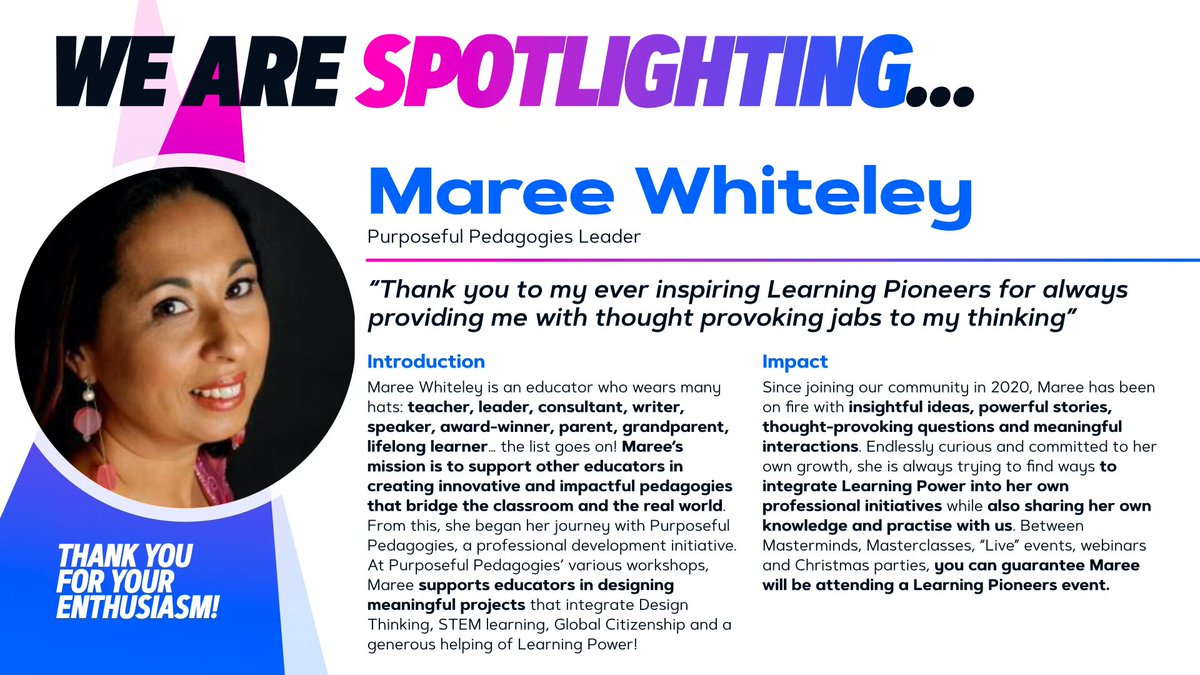 @mareewhiteley is an absolute #superstar and this is why all of us in the #learningpioneers community are so excited to shine a spotlight on her this month! @WAedConnect @beckycarlzon