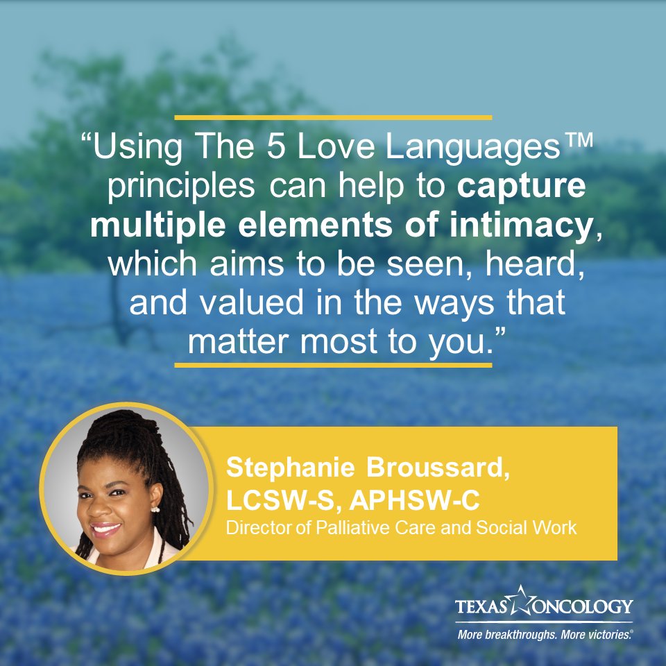 Do you know your partner's #LoveLanguage? Our recent study with student researchers from @UTAustin showed that cancer patients whose partners communicated using The 5 Love Languages™ experienced decreased feelings of depression and anxiety. Read more: texasoncology.com/who-we-are/new…
