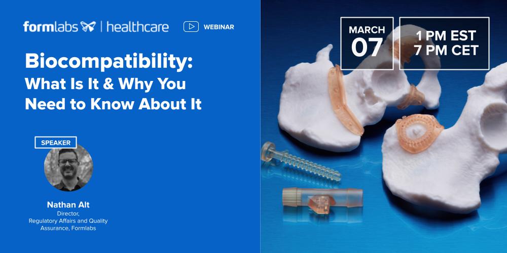 formlabs's tweet image. What is #biocompatibility, &amp;amp; what does it mean for our users? 👉 Join our Biocompatibility QA Director, Nathan Alt, for a walk-through of our biocompatible printers, resins, &amp;amp; applications. 3d.formlabs.com/webinar-dental…

#biocompatible #AdditiveManufacturing #formlabs #3dprinting