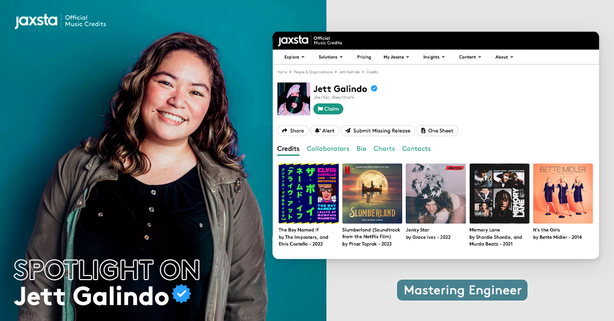 Vinyl Group (@vnlasx) on Twitter photo 🔦 #SpotlightOn #JaxstaMember <a href="/jettgalindo/">Jett "Not Jeff" Galindo</a>
🎶 Based in the US, Jett is an incredibly talented #MasteringEngineer.
Explore her #OfficialCredits including work with @BetteMidler, <a href="/graceives4u/">GRACE IVES</a> & more on Jaxsta now: jaxsta.com/profile/4f9ffb…
#Jaxsta #JettGalindo #BakeryMastering 🔦 #SpotlightOn #JaxstaMember <a href="/jettgalindo/">Jett "Not Jeff" Galindo</a>
🎶 Based in the US, Jett is an incredibly talented #MasteringEngineer.
Explore her #OfficialCredits including work with @BetteMidler, <a href="/graceives4u/">GRACE IVES</a> & more on Jaxsta now: jaxsta.com/profile/4f9ffb…
#Jaxsta #JettGalindo #BakeryMastering