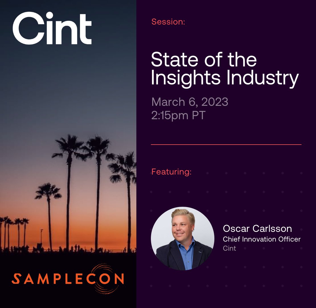 If you're attending SampleCon, be sure to attend Oscar Carlsson's session: State of the Insights Industry on March 6 at 2:15pm. 

#samplecon #insights #mrx